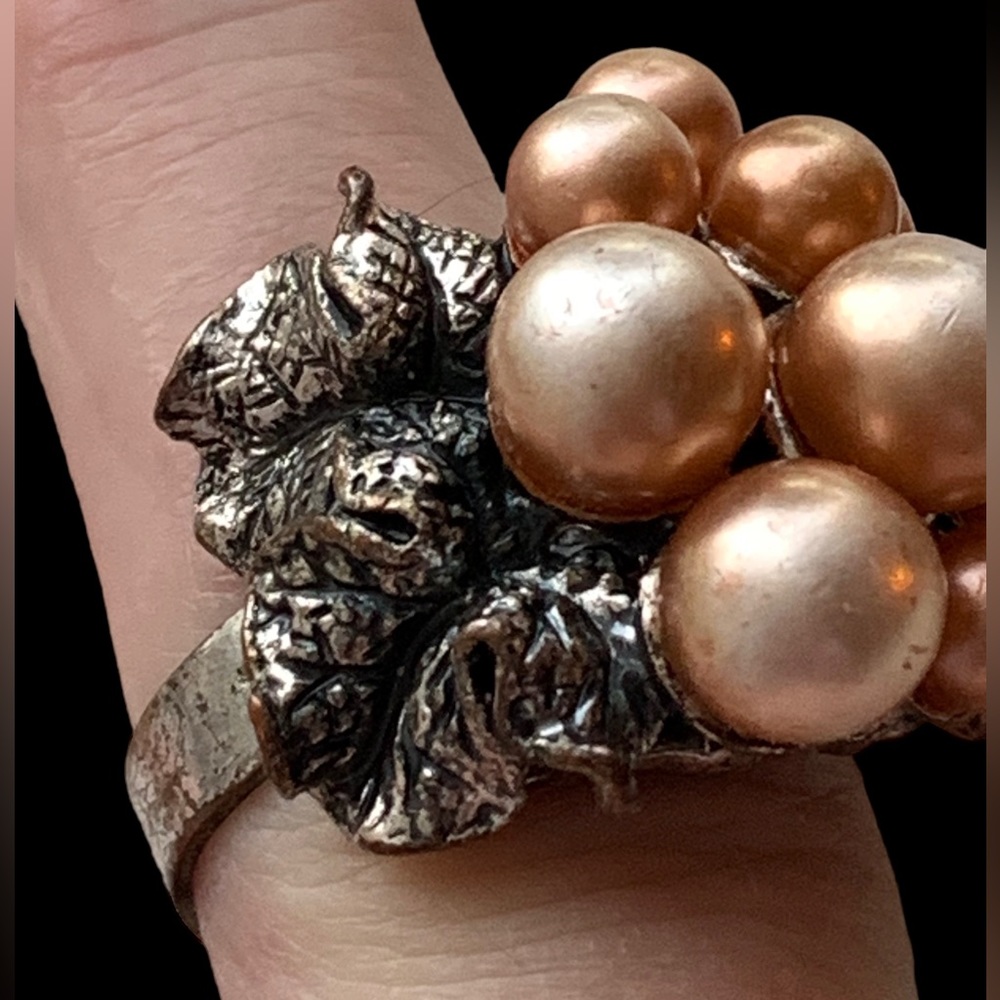 Vintage Champagne Faux Pearl Cluster Adjustable Ring Women’s Jewelry